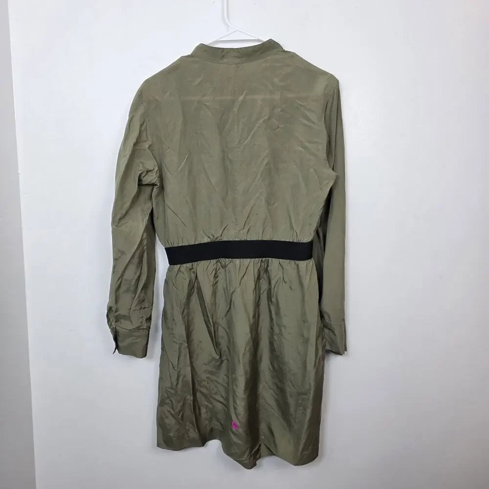 Theory Olive Green Silk Long Sleeve Mettie Elastic Waist Mini Dress Size 8‎